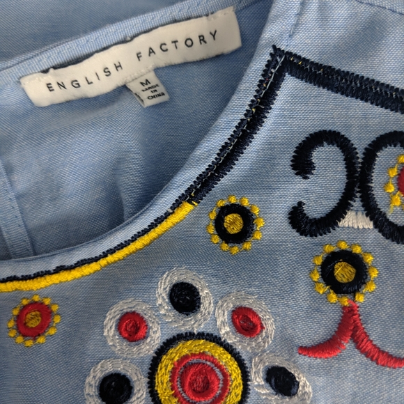 ENGLISH FACTORY Chambray Embroidered Swing Dress Sz M - Picture 6 of 8